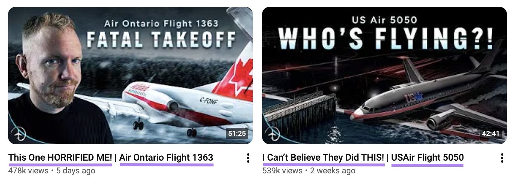 Mentour Pilot using curiosity-driven titles that includes an attention grabbing phrase followed by the name of an aviation incident.